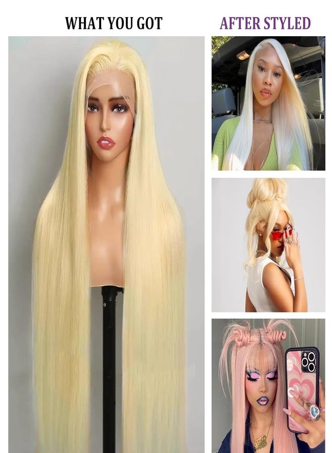 CUTE BEIN 613 13X6 Lace Front Wig Human Hair,200 Density Blonde HD Transparent Lace Front Wigs Glueless 28 Inch, Straight Frontal Wigs Human Hair Pre Plucked Bleached Knots - Image 2
